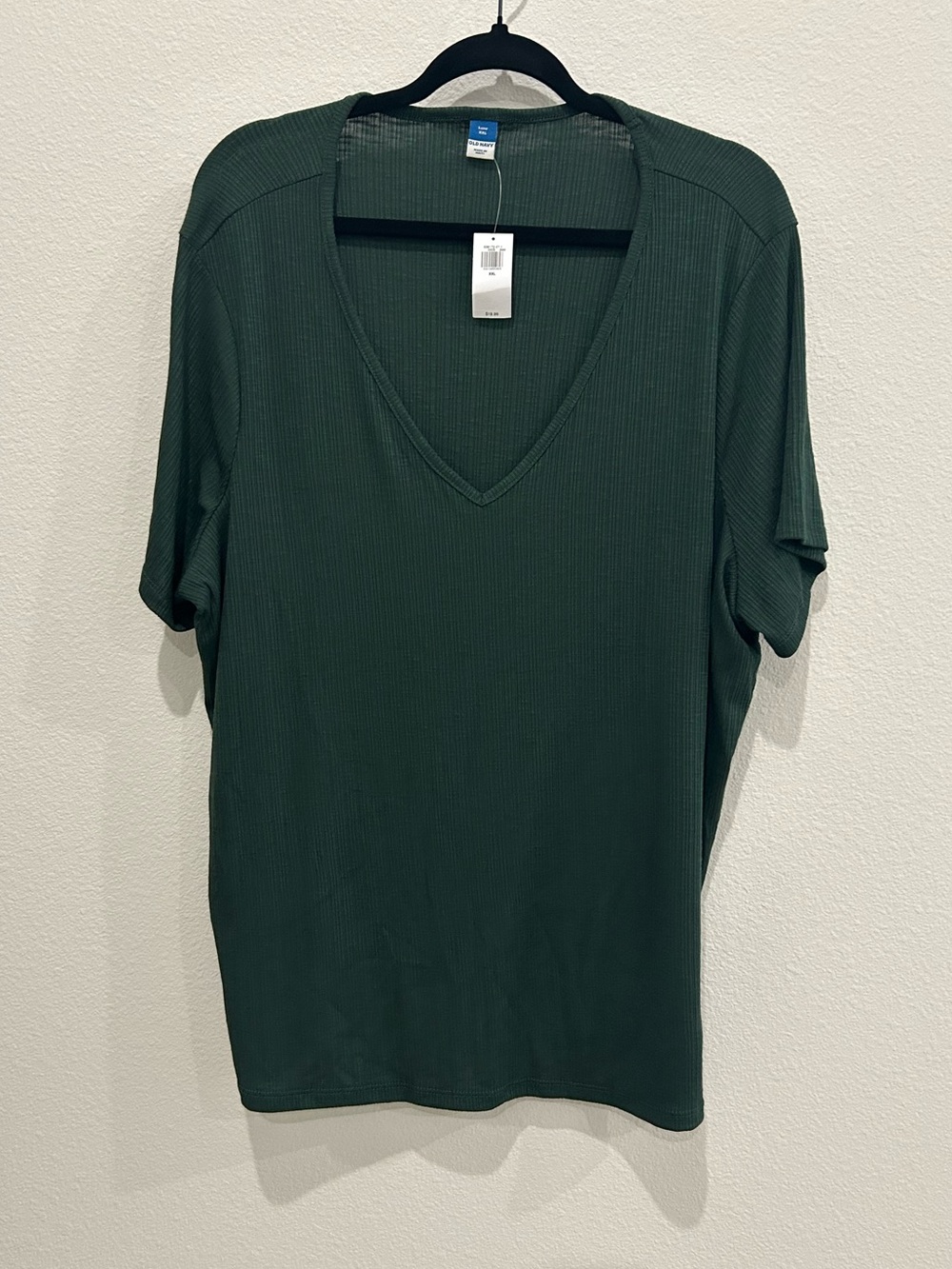 Old Navy Women's Forest Green luxe V-Neck Ribbed Short Sleeve Tee